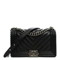 Calfskin Chevron Quilted Medium Boy Flap Black
