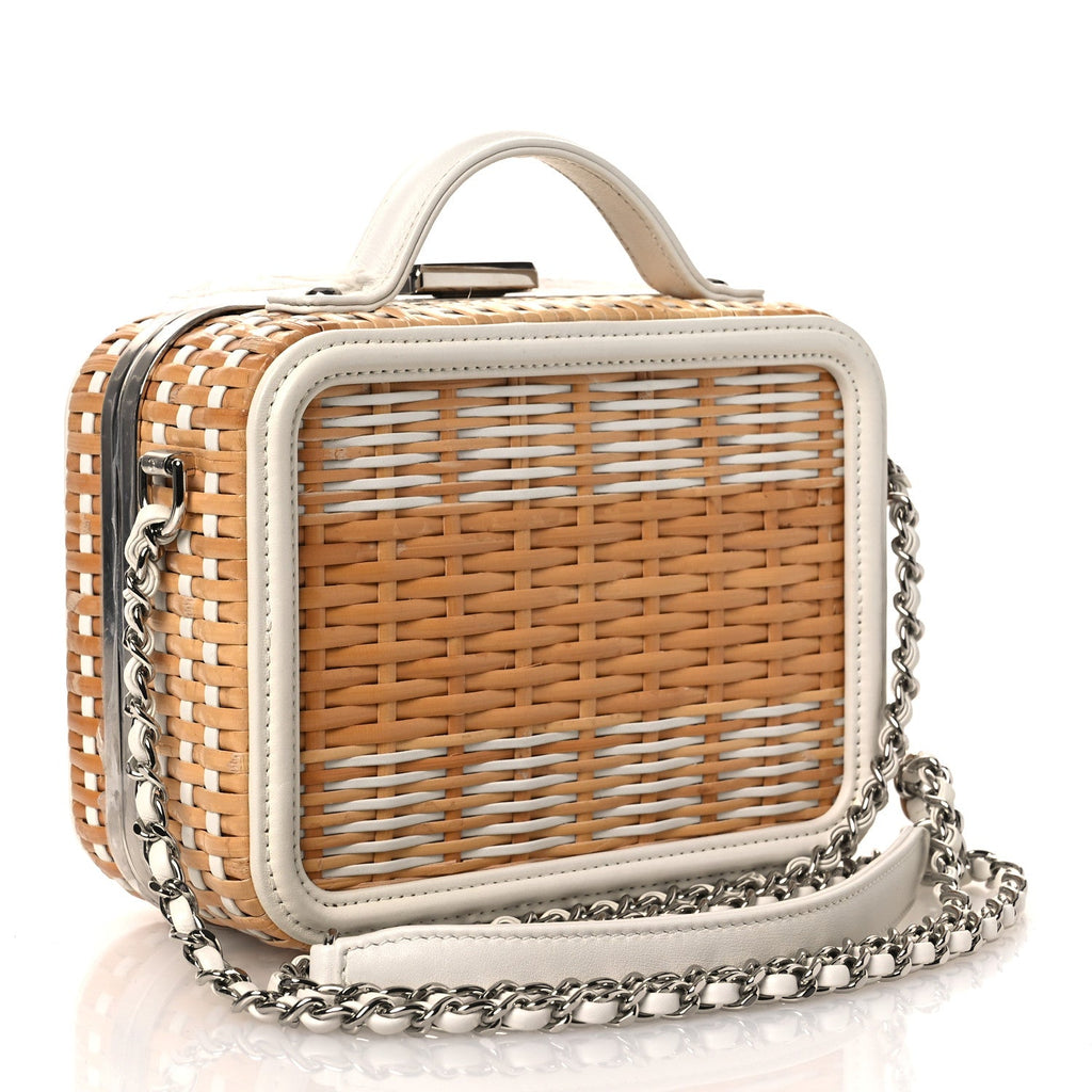 Raffia Calfskin Small CC Filigree Vanity Case White