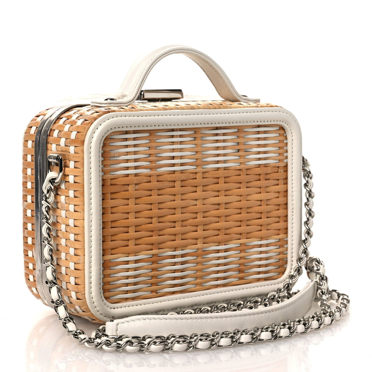 Raffia Calfskin Small CC Filigree Vanity Case White