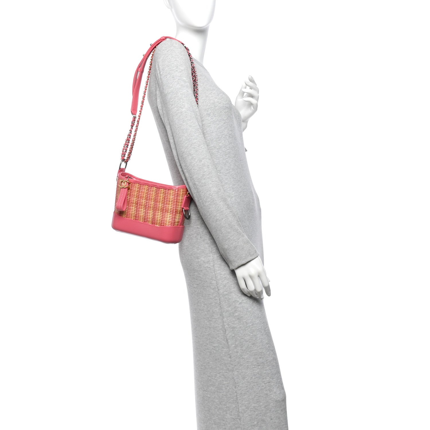 Rattan Calfskin Small Gabrielle Hobo Beige Pink