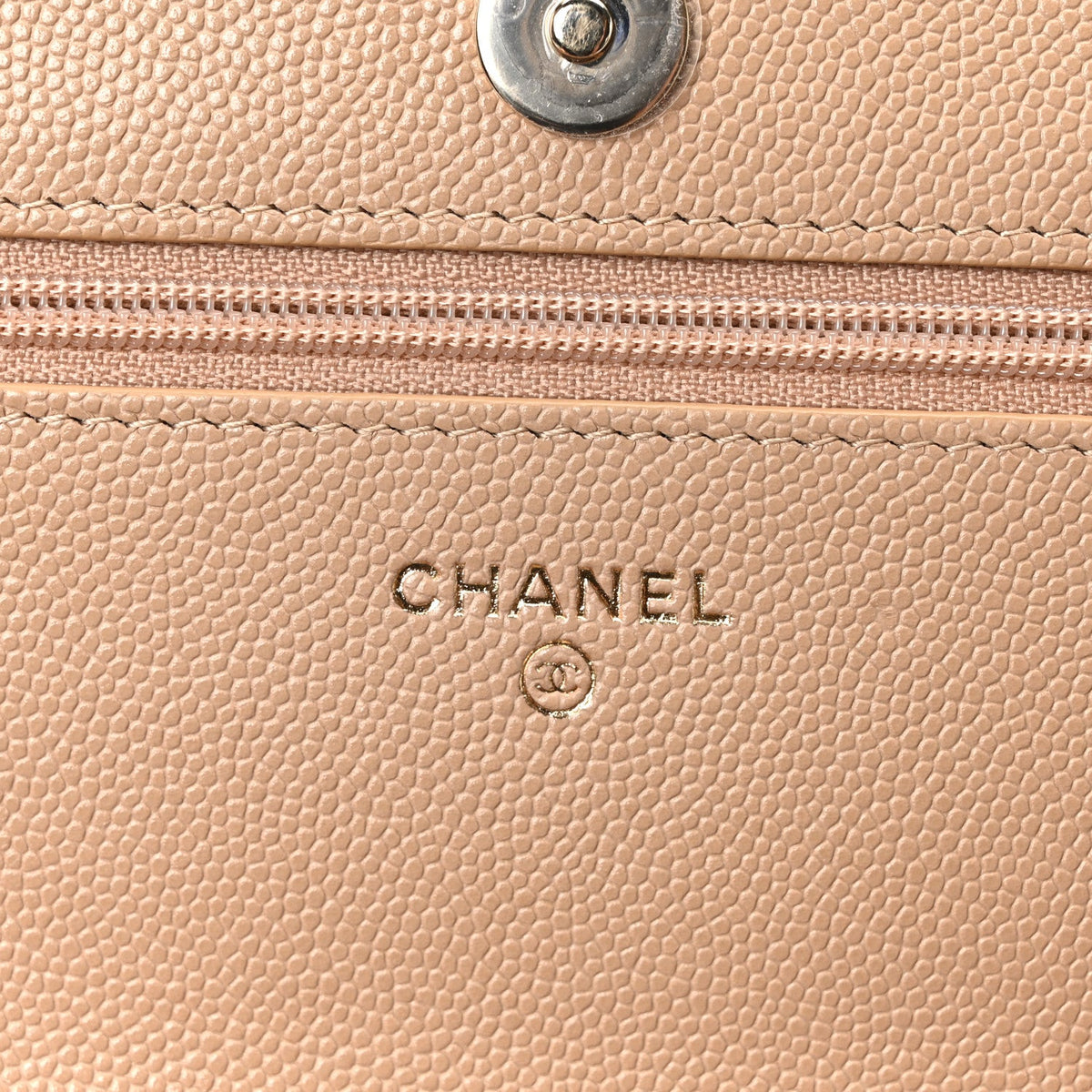 Caviar Quilted Crystal CC Wallet On Chain WOC Beige