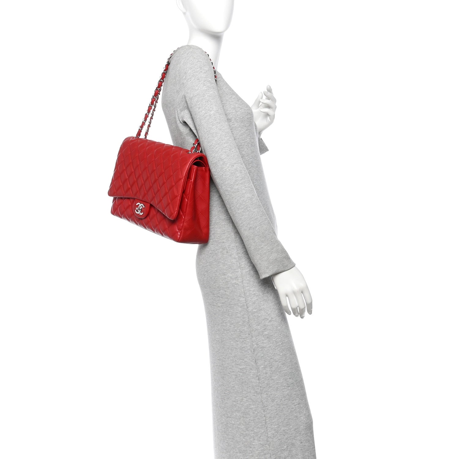 Lambskin Quilted Maxi Double Flap Red