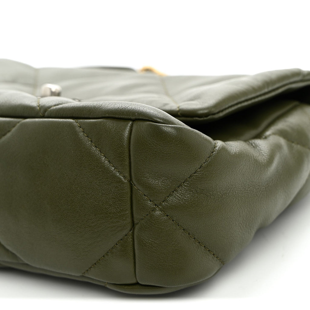 Lambskin Quilted Medium Chanel 19 Flap Khaki