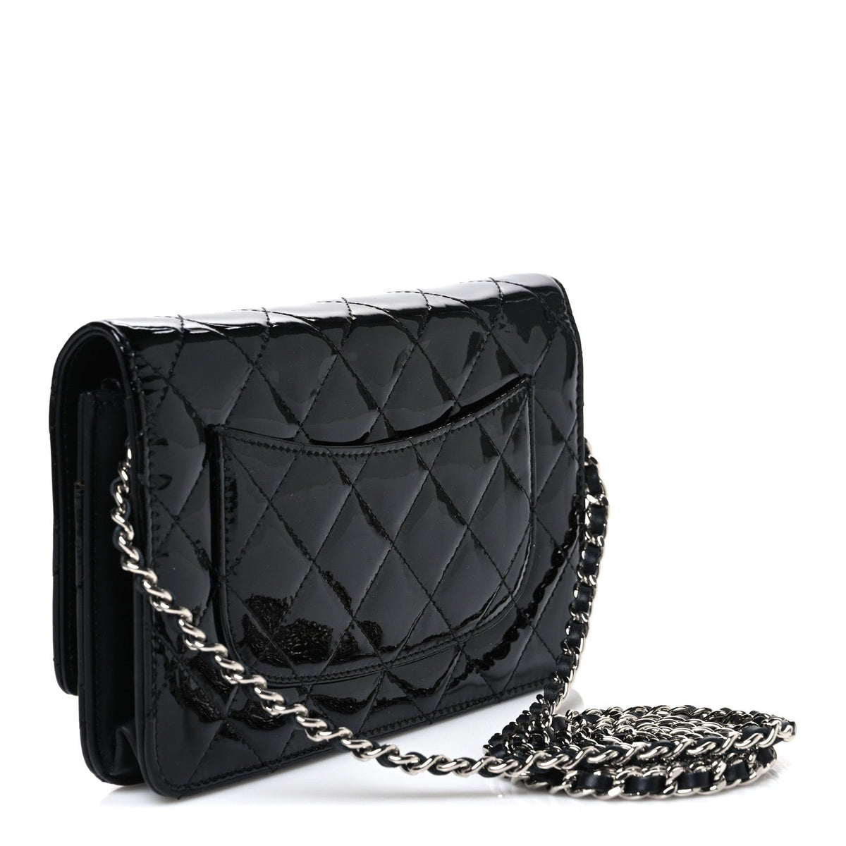 Patent Quilted Wallet On Chain WOC Black