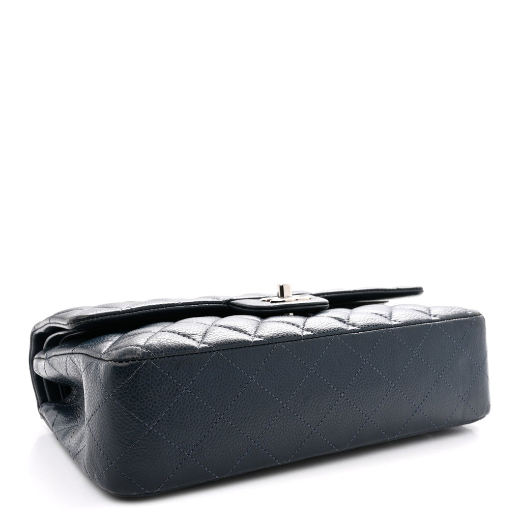 Caviar Quilted Medium Double Flap Navy