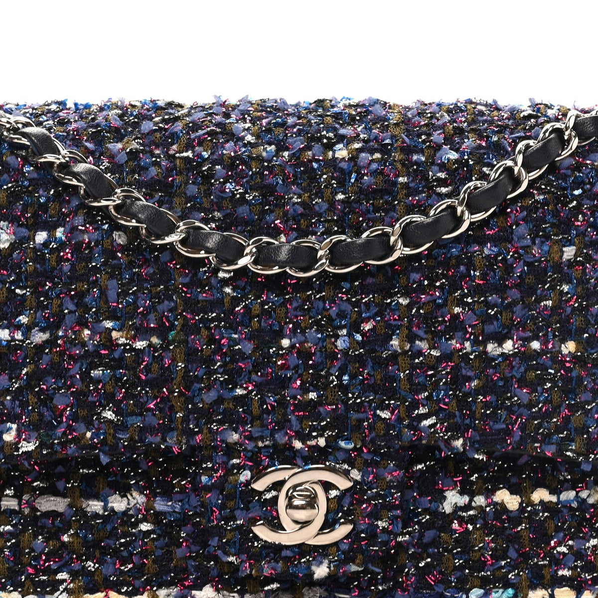 Tweed Quilted Medium Double Flap Blue Purple Khaki Pink