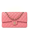Caviar Quilted Medium Double Flap Pink