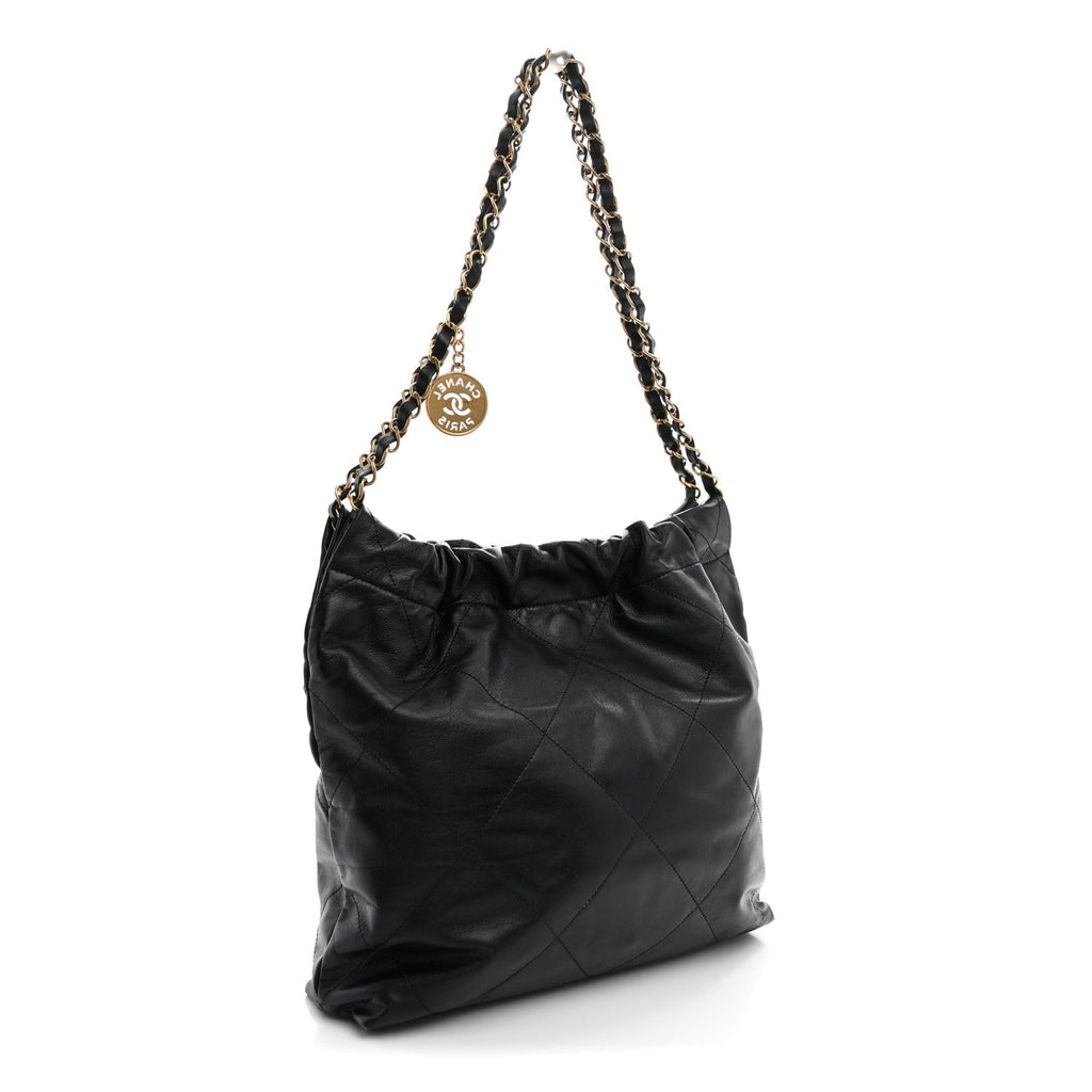 Shiny Calfskin Quilted Small Chanel 22 Black