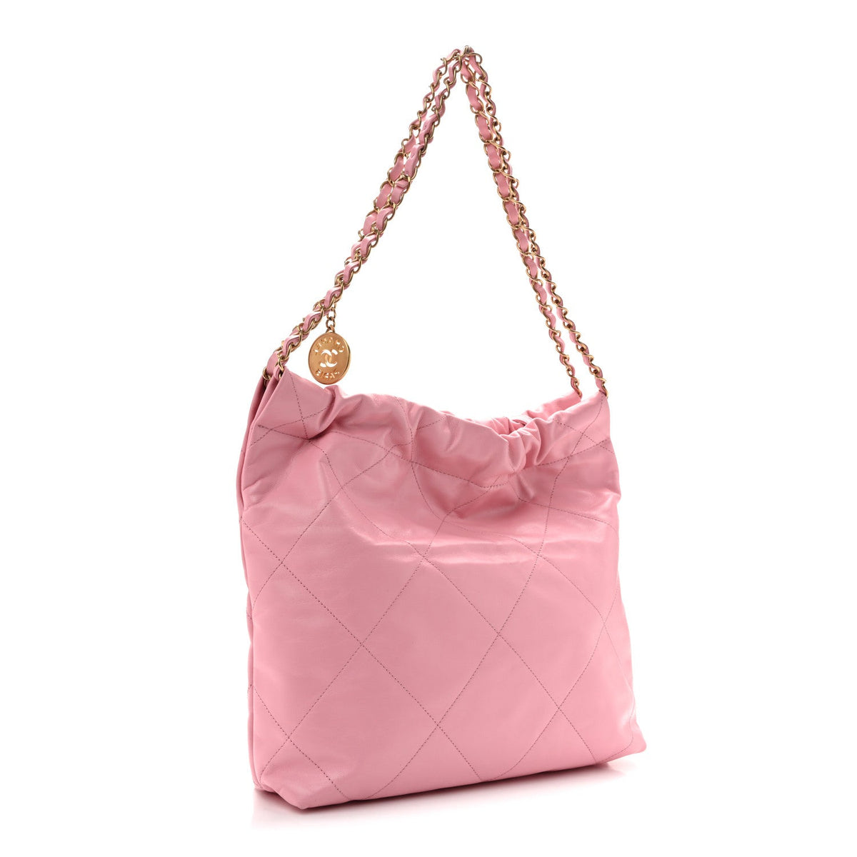 Shiny Calfskin Quilted Small Chanel 22 Dark Pink