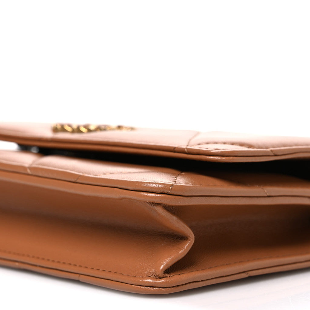 Lambskin Quilted Chanel 19 Wallet On Chain WOC Brown