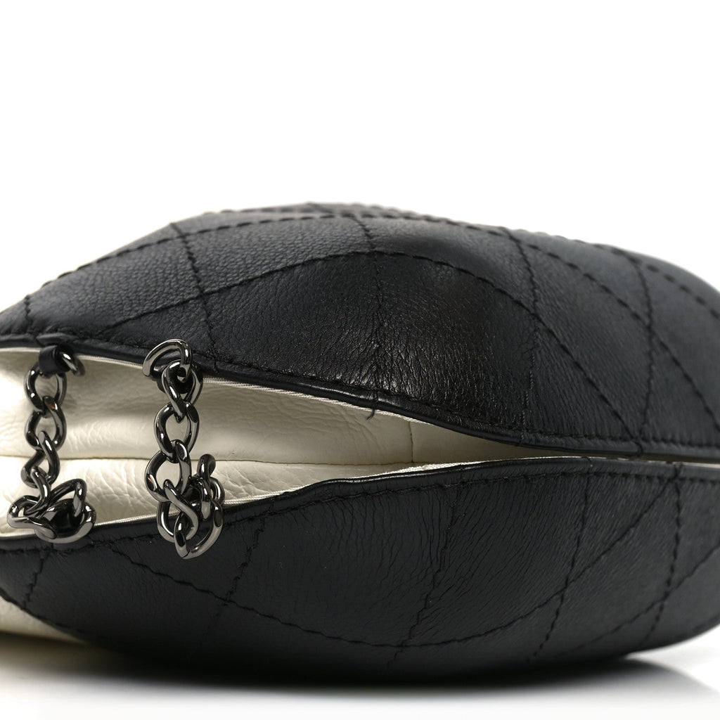 Aged Calfskin Quilted Small Gabrielle Bucket White Black
