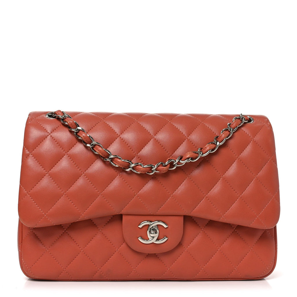 Lambskin Quilted Jumbo Double Flap Orange