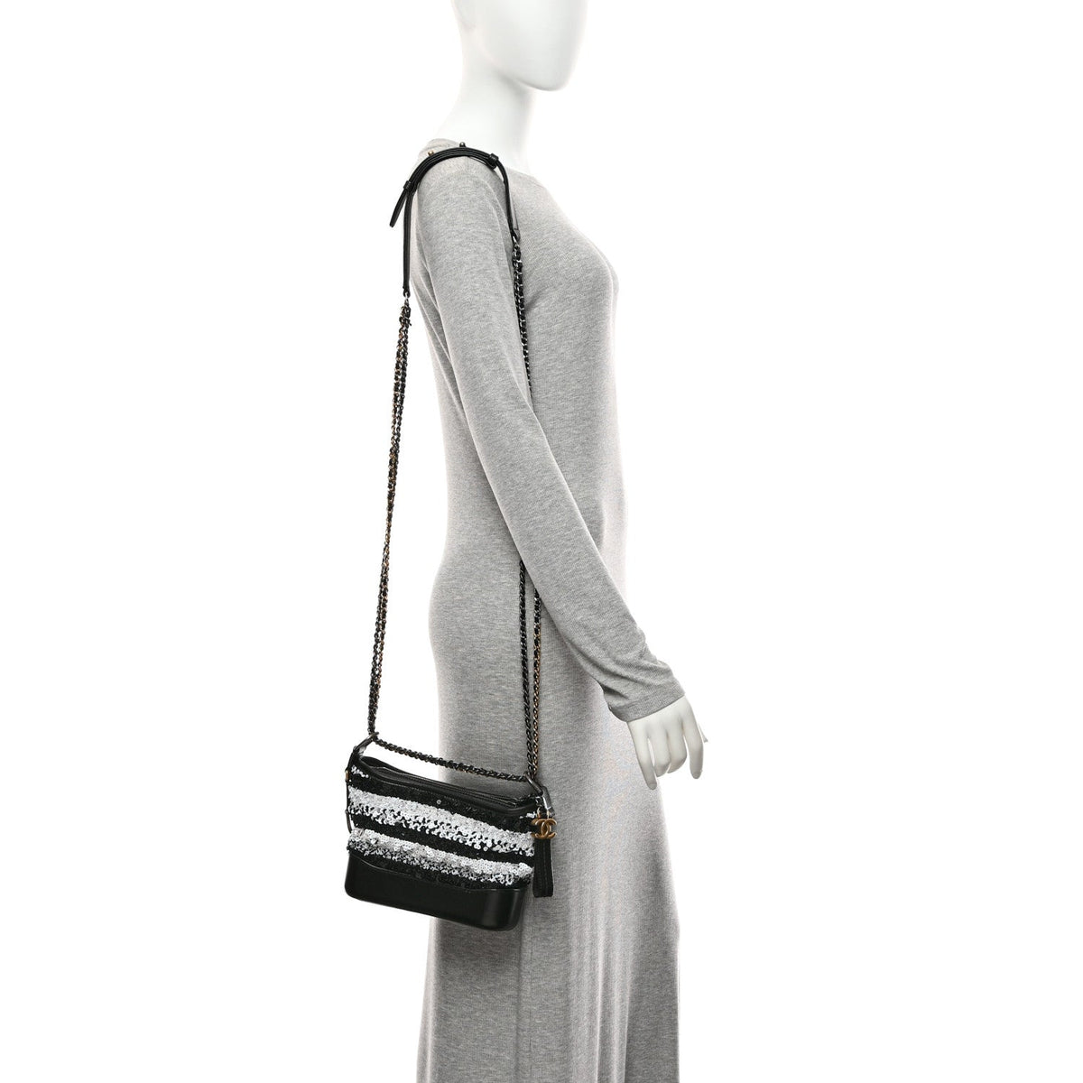 Sequin Calfskin Small Gabrielle Hobo Black White