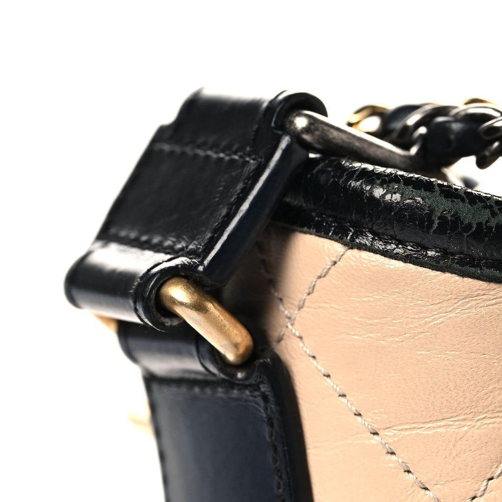 Aged Calfskin Quilted Small Gabrielle Hobo Beige Black