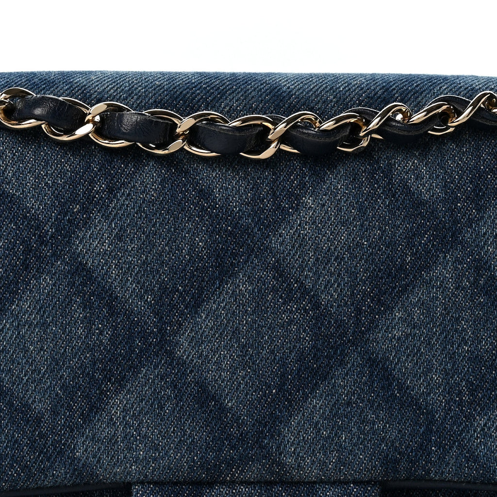 Printed Denim Quilted Medium Double Flap Light Blue