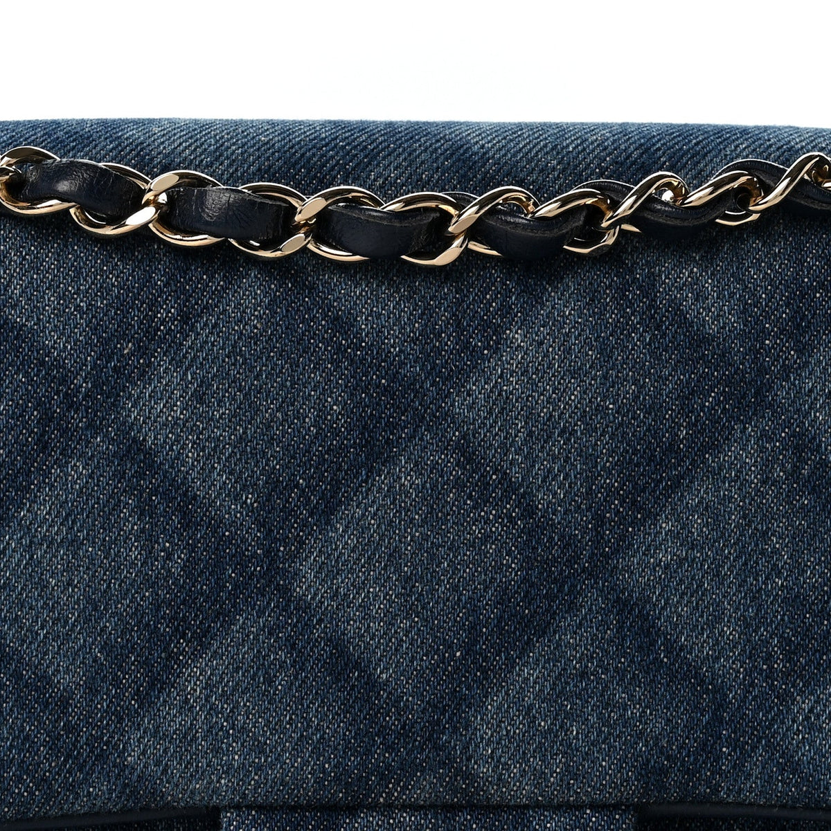 Printed Denim Quilted Medium Double Flap Light Blue