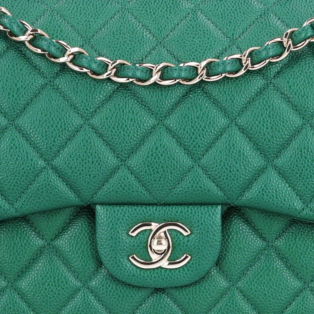 Metallic Caviar Quilted Jumbo Double Flap Green