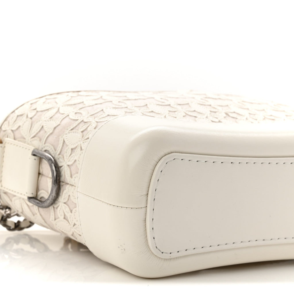 Calfskin Wool Felt Embossed Small Gabrielle Logo Hobo White