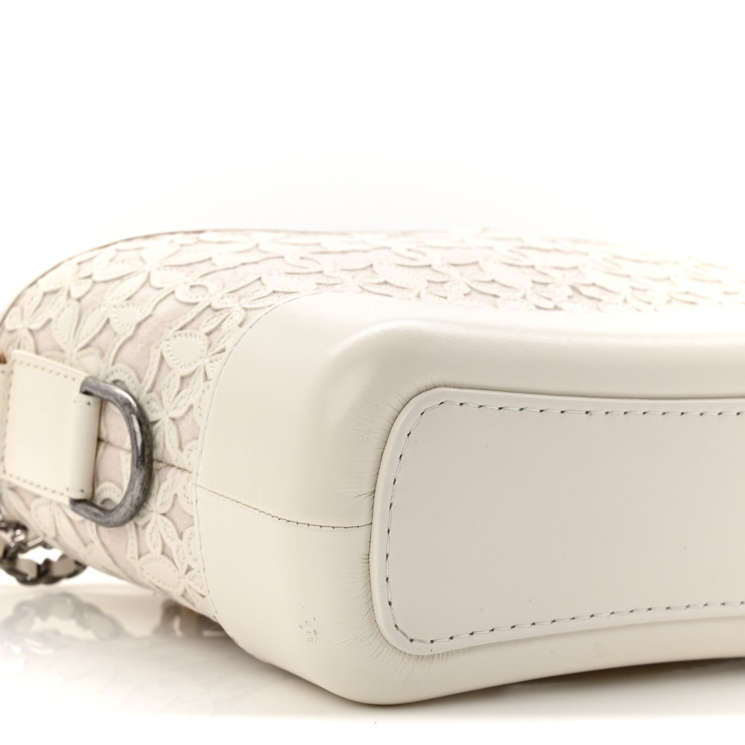 Calfskin Wool Felt Embossed Small Gabrielle Logo Hobo White