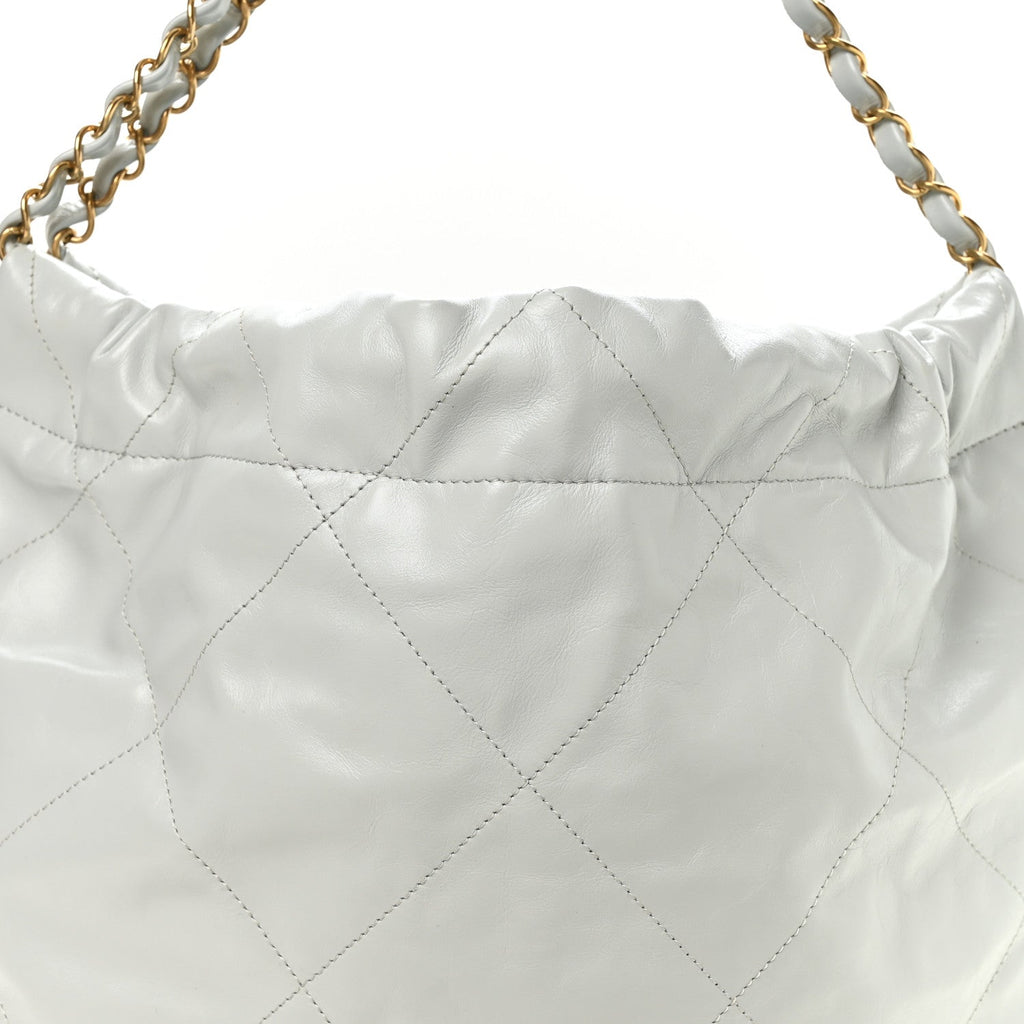 Shiny Calfskin Quilted Chanel 22 Light Blue