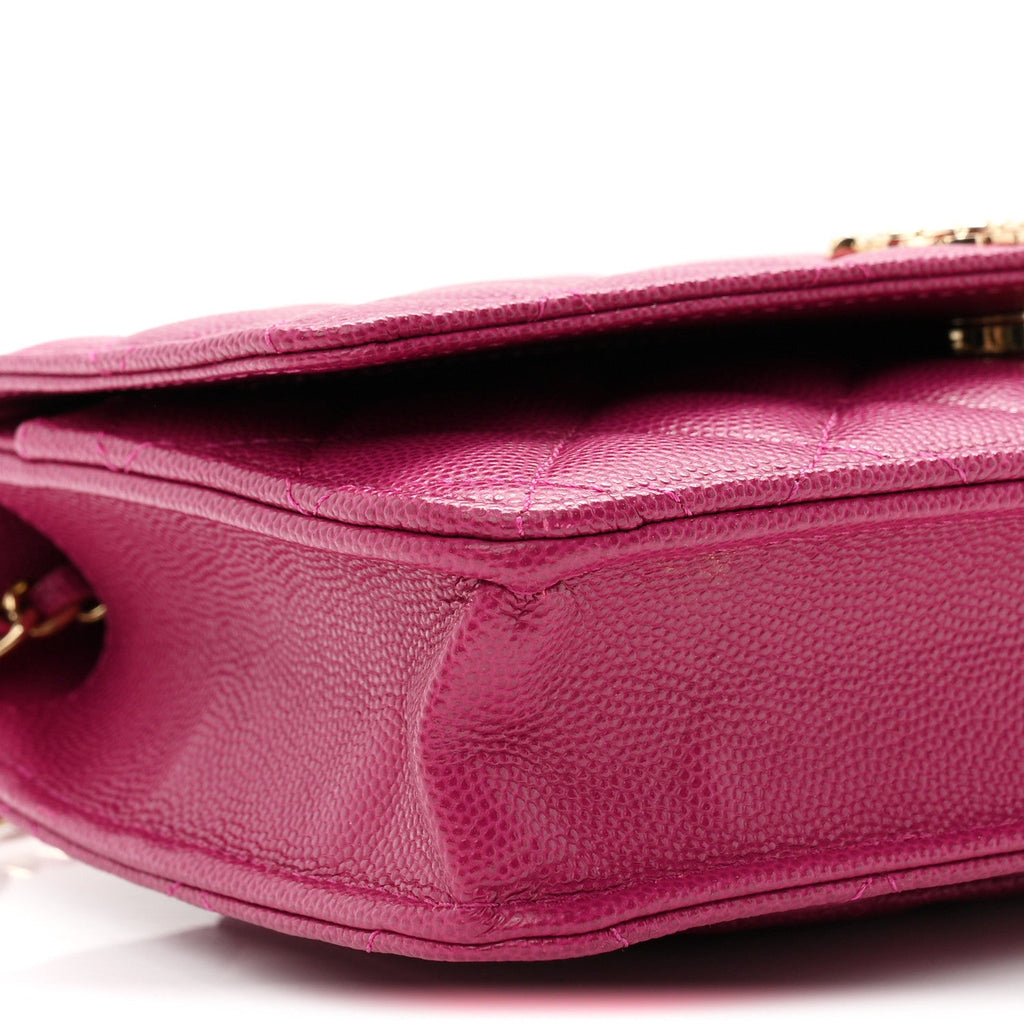 Caviar Quilted Chain Embossed CC Wallet On Chain WOC Fuchsia