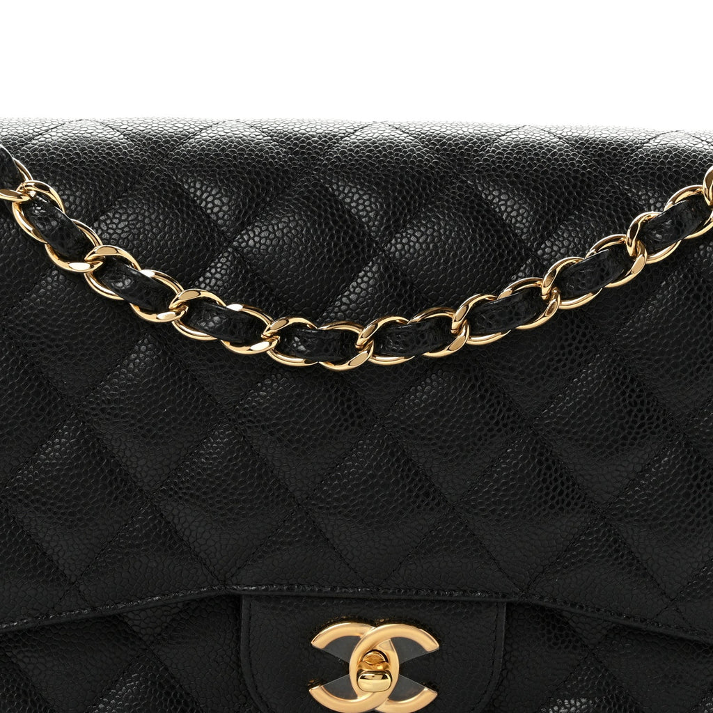Caviar Quilted Jumbo Double Flap Black