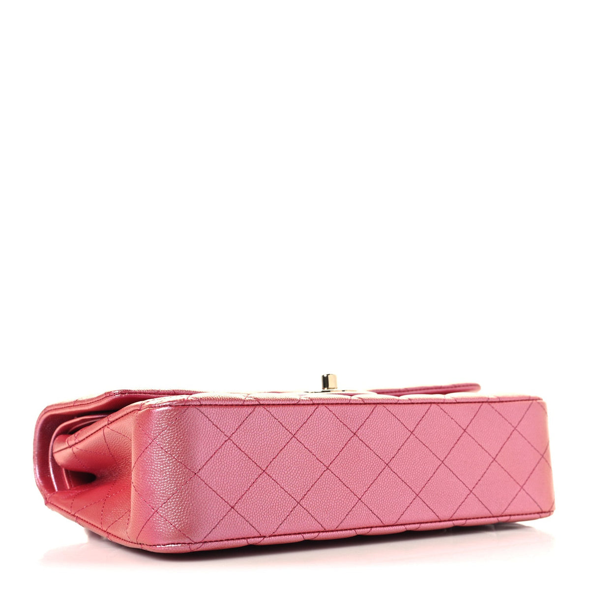 Iridescent Caviar Quilted Medium Double Flap Dark Pink