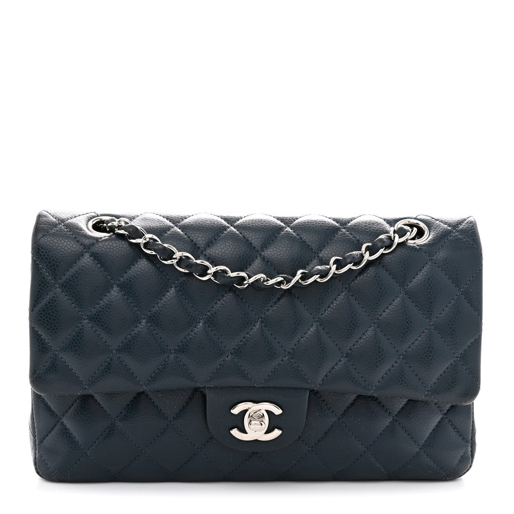 Caviar Quilted Medium Double Flap Navy