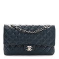 Caviar Quilted Medium Double Flap Navy