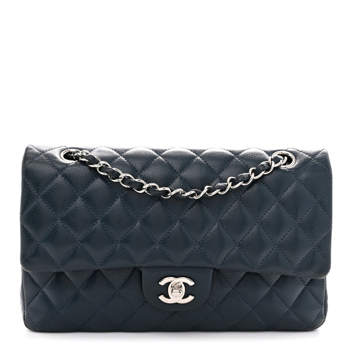 Caviar Quilted Medium Double Flap Navy