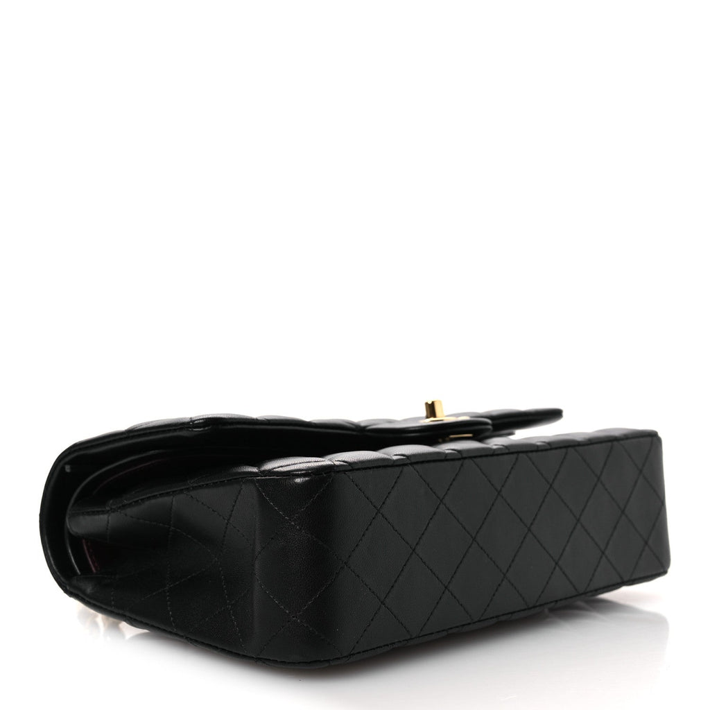 Lambskin Quilted Medium Double Flap Black