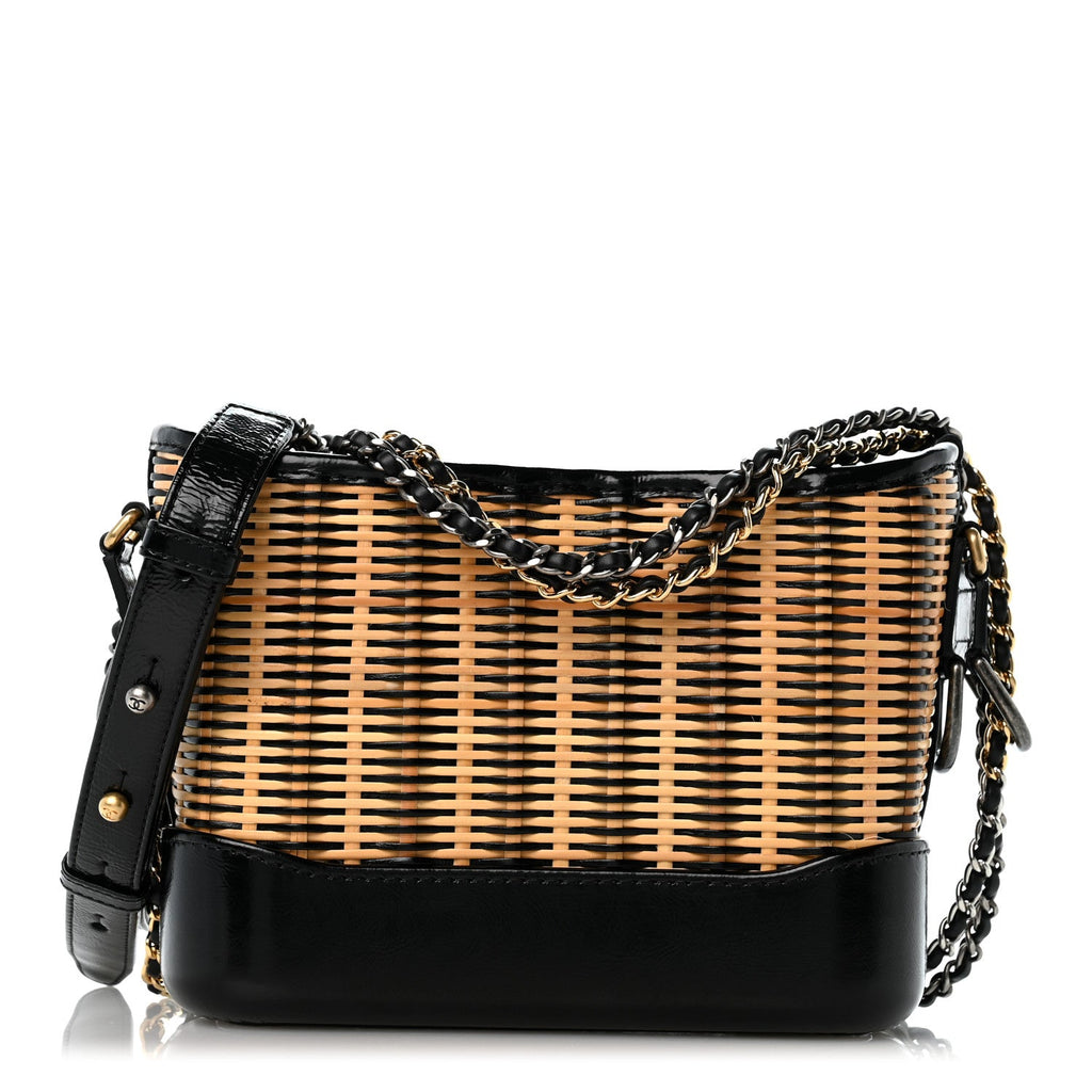 Rattan Calfskin Small Gabrielle Hobo Beige Black