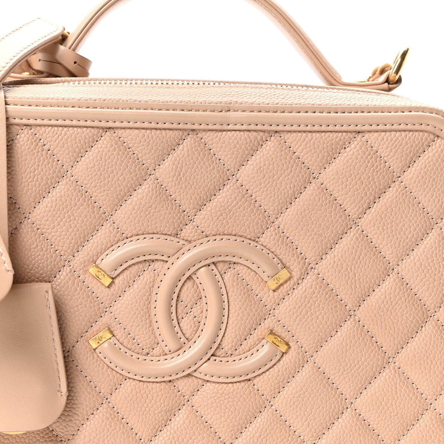 Caviar Quilted Large CC Filigree Vanity Case Beige