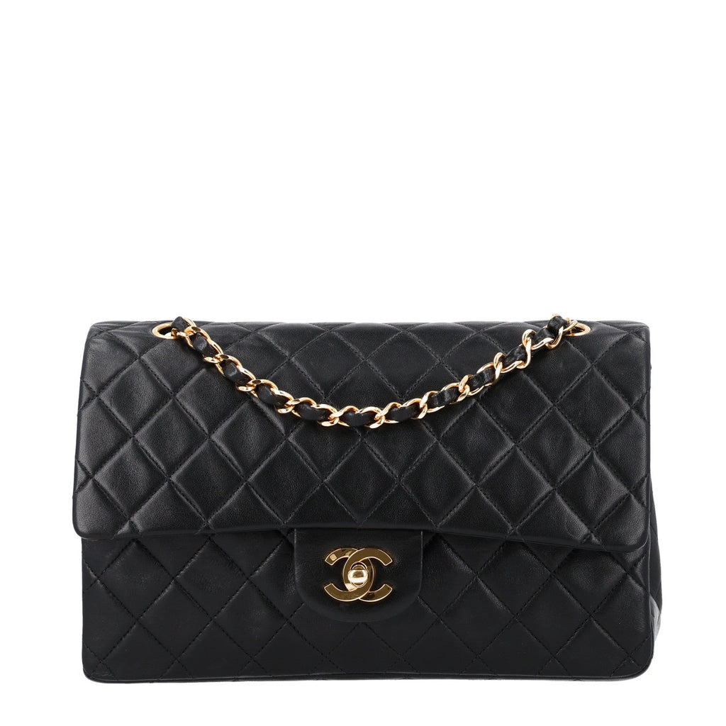 Lambskin Quilted Medium Double Flap Black