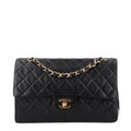 Lambskin Quilted Medium Double Flap Black