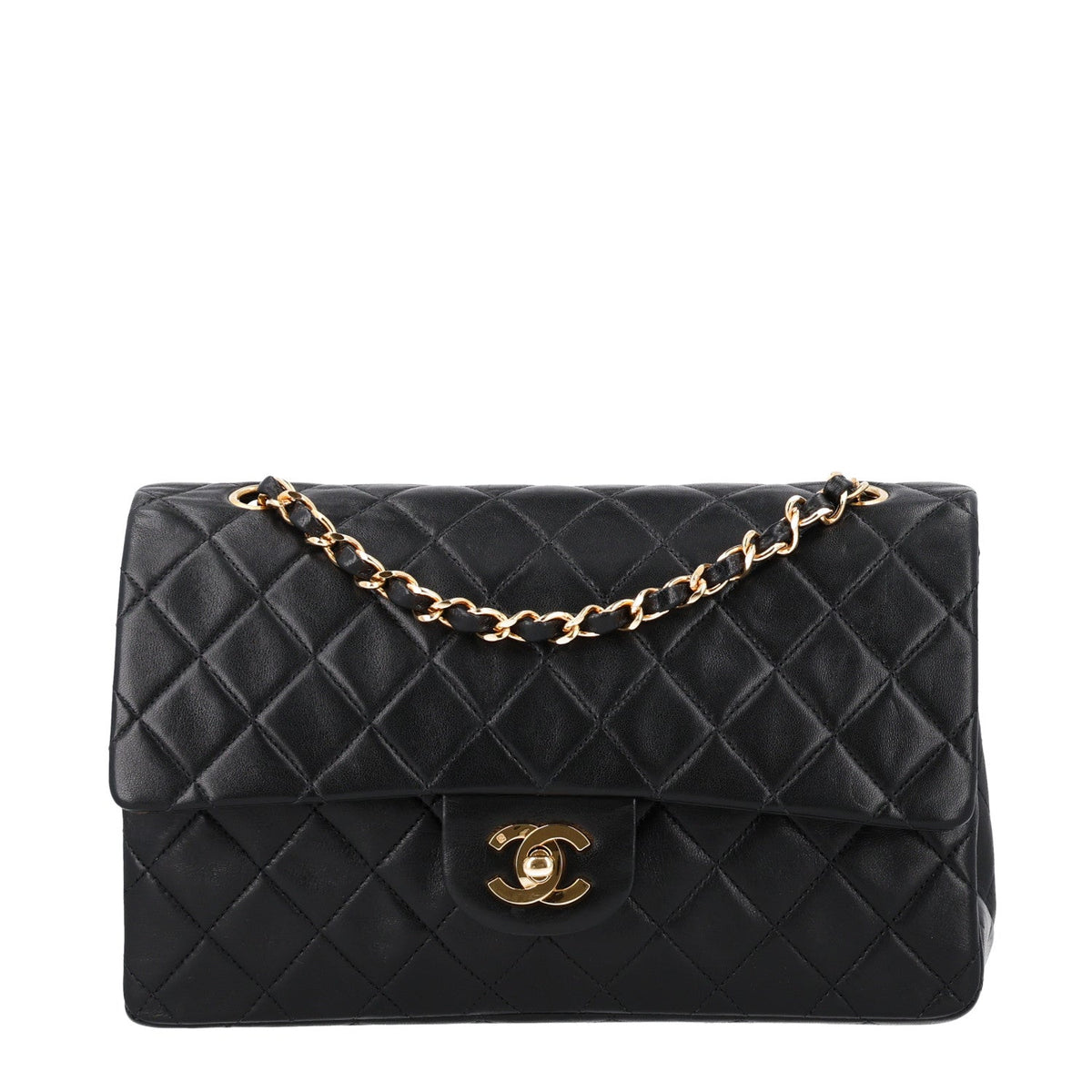 Lambskin Quilted Medium Double Flap Black