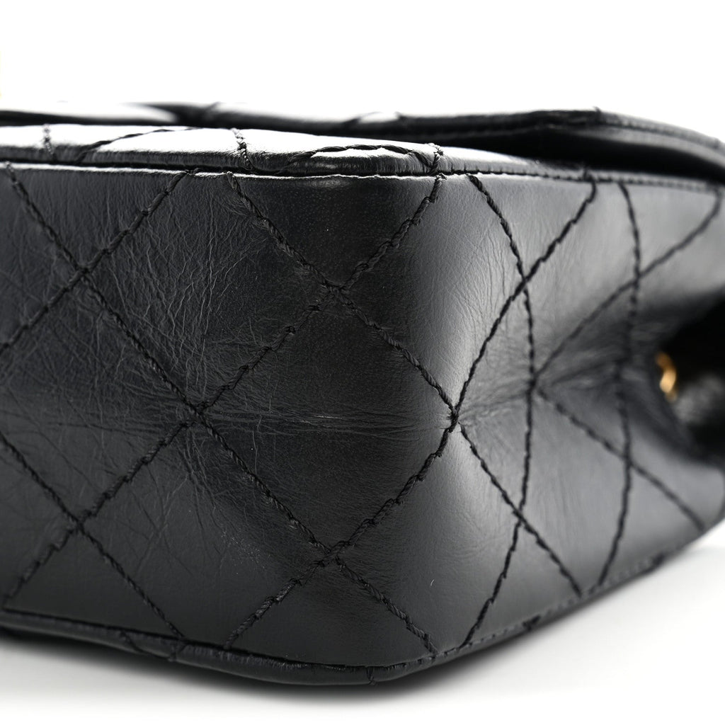Aged Calfskin Quilted 2.55 Reissue Mini Flap Black