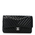 Lambskin Chevron Quilted Medium Double Flap Black