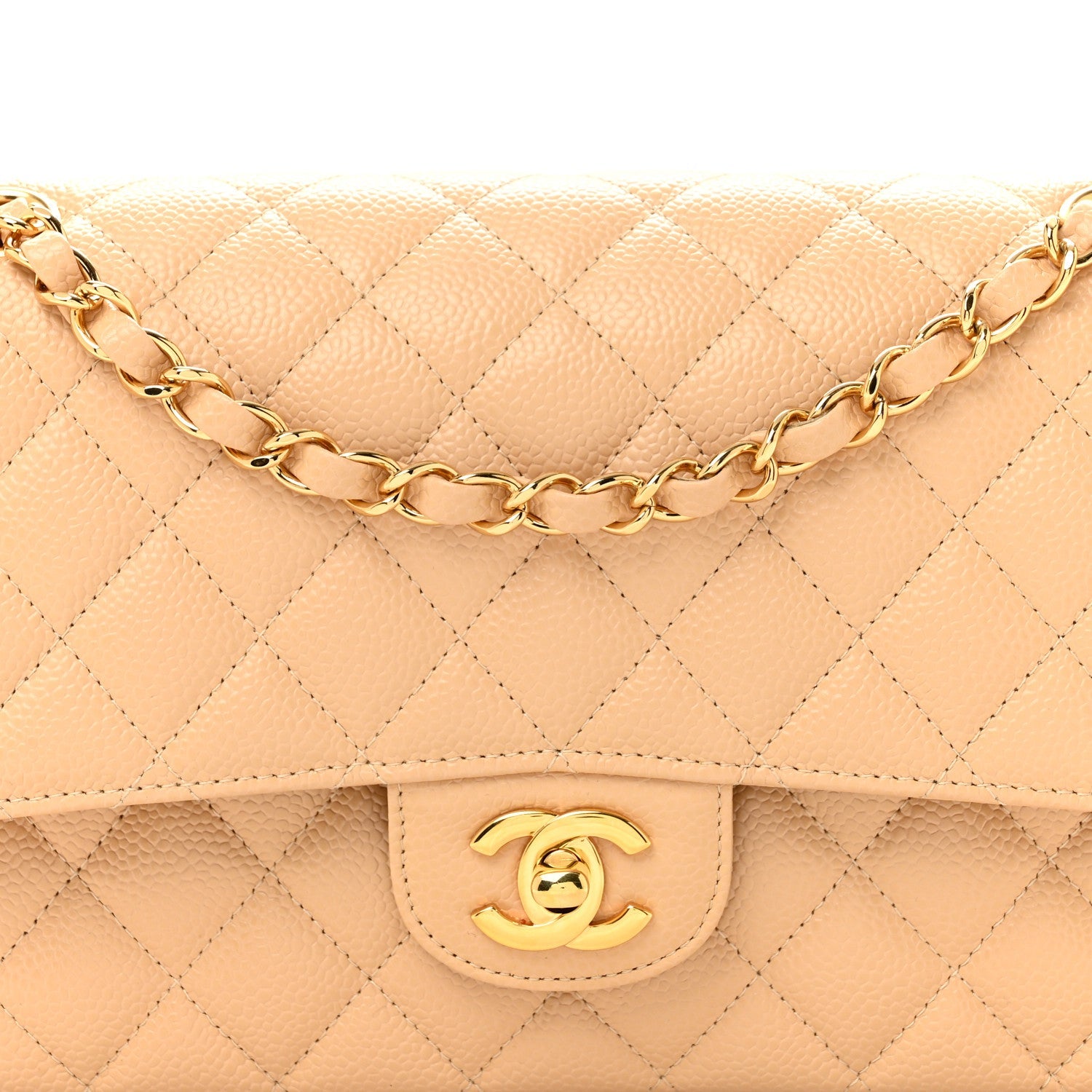 Caviar Quilted Medium Double Flap Beige