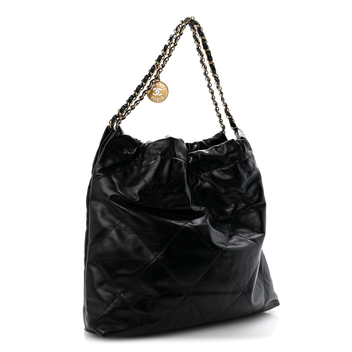 Shiny Calfskin Quilted Chanel 22 Black