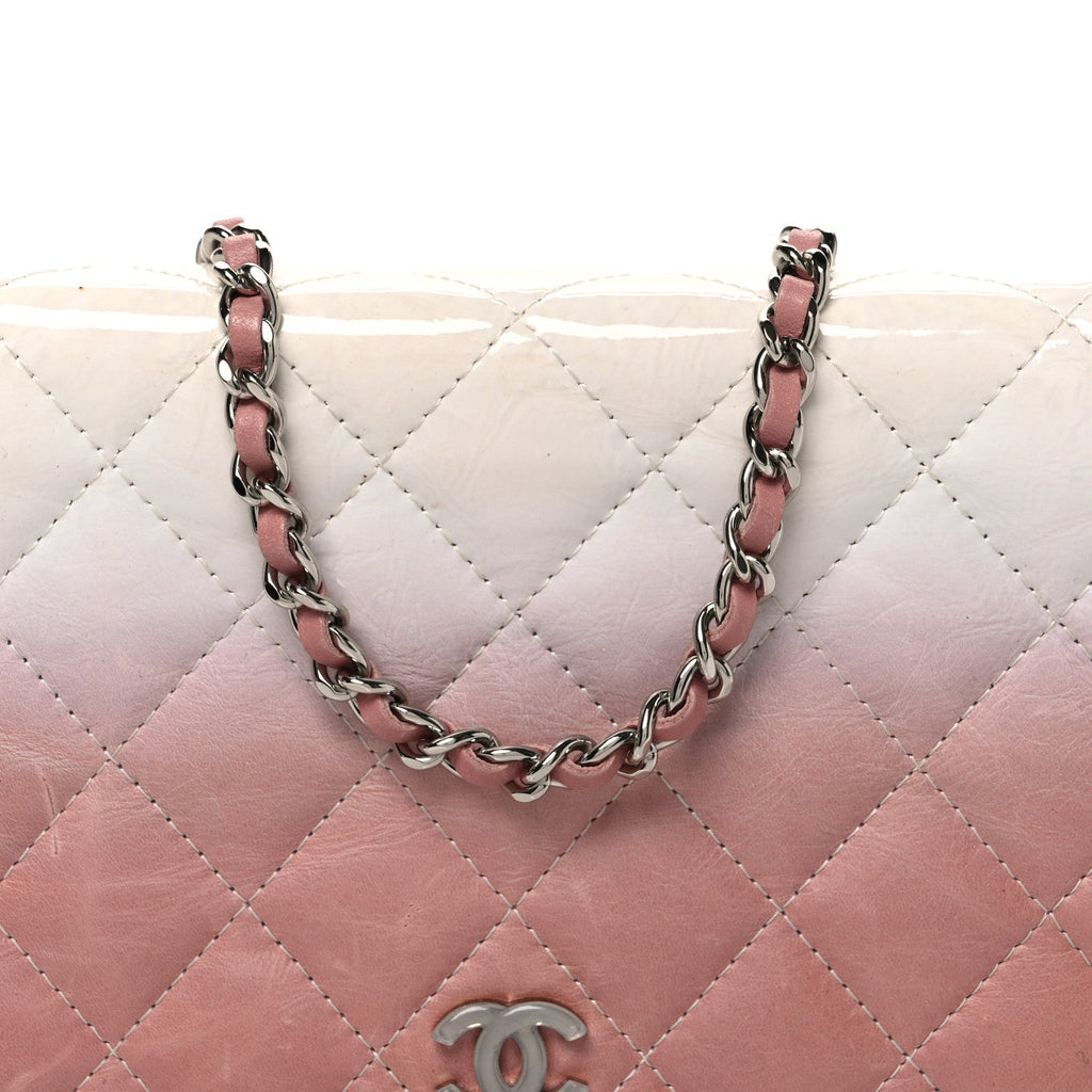 Ombre Patent Calfskin Quilted Wallet on Chain WOC Pink White