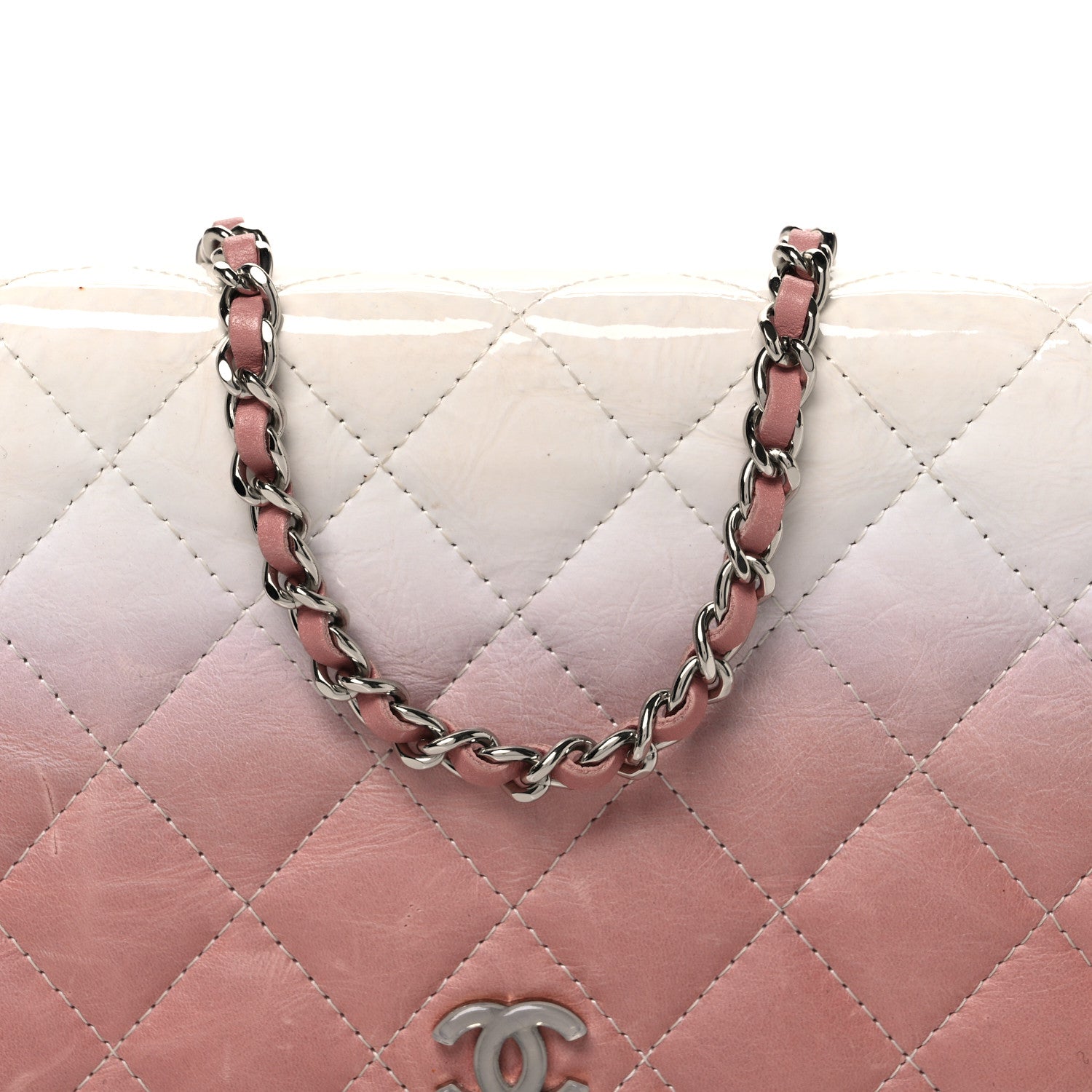 Ombre Patent Calfskin Quilted Wallet on Chain WOC Pink White