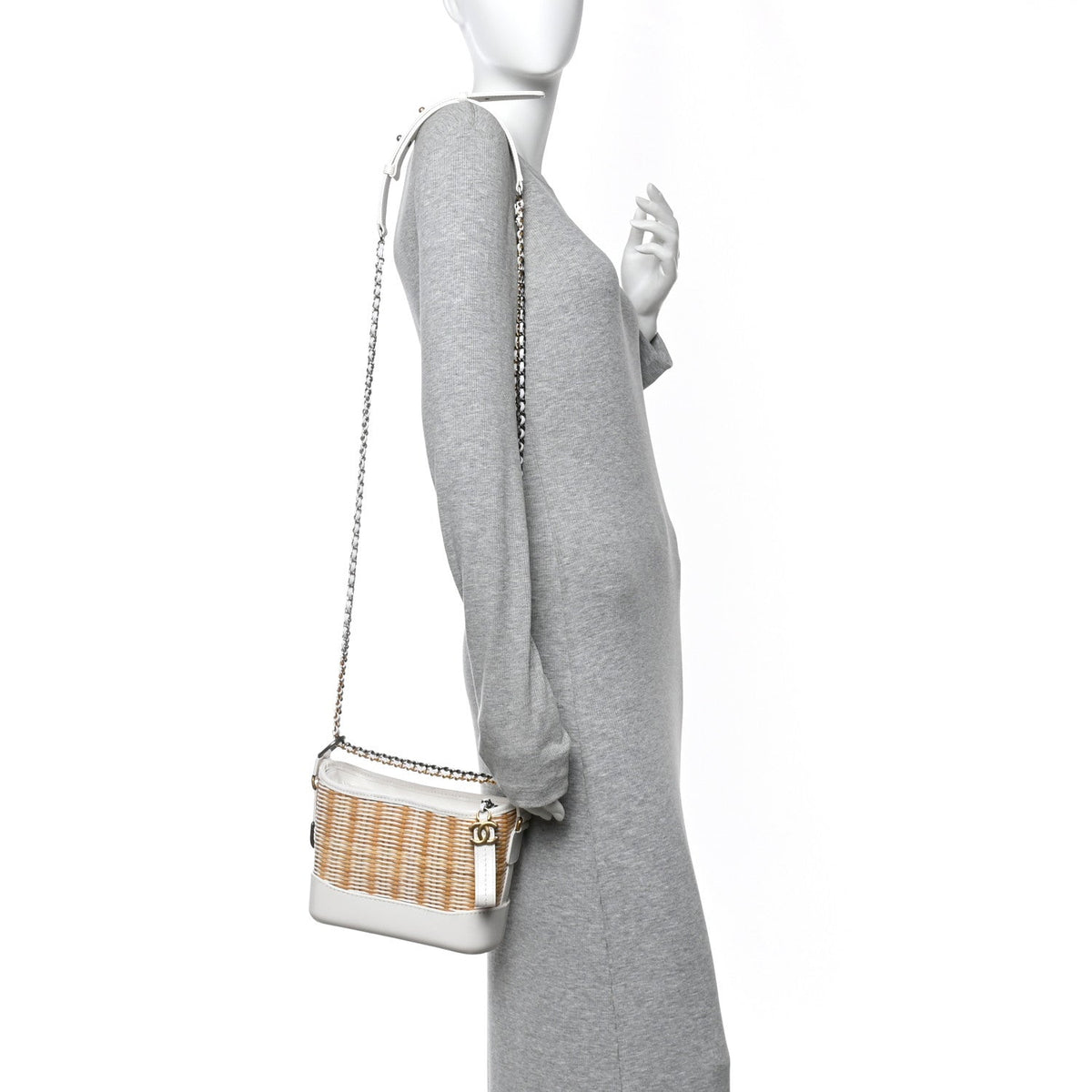 Rattan Calfskin Small Gabrielle Hobo Beige Ivory