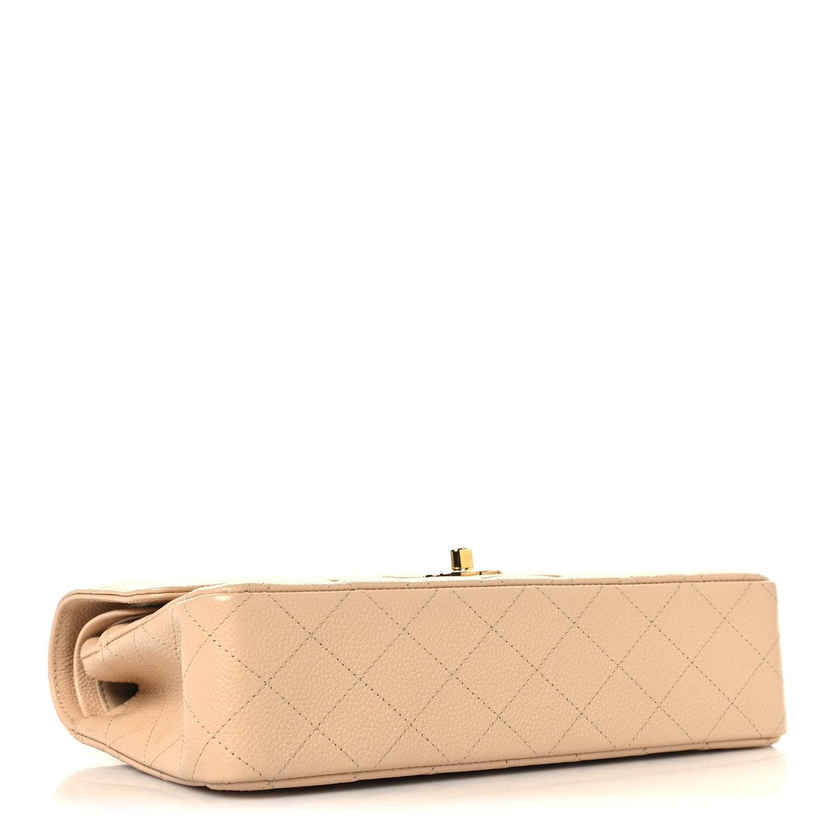 Caviar Quilted Medium Double Flap Beige