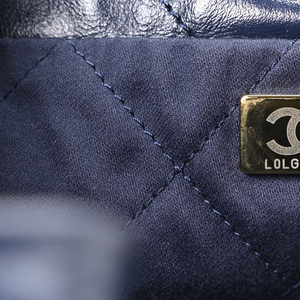 Shiny Calfskin Quilted Small Chanel 22 Navy