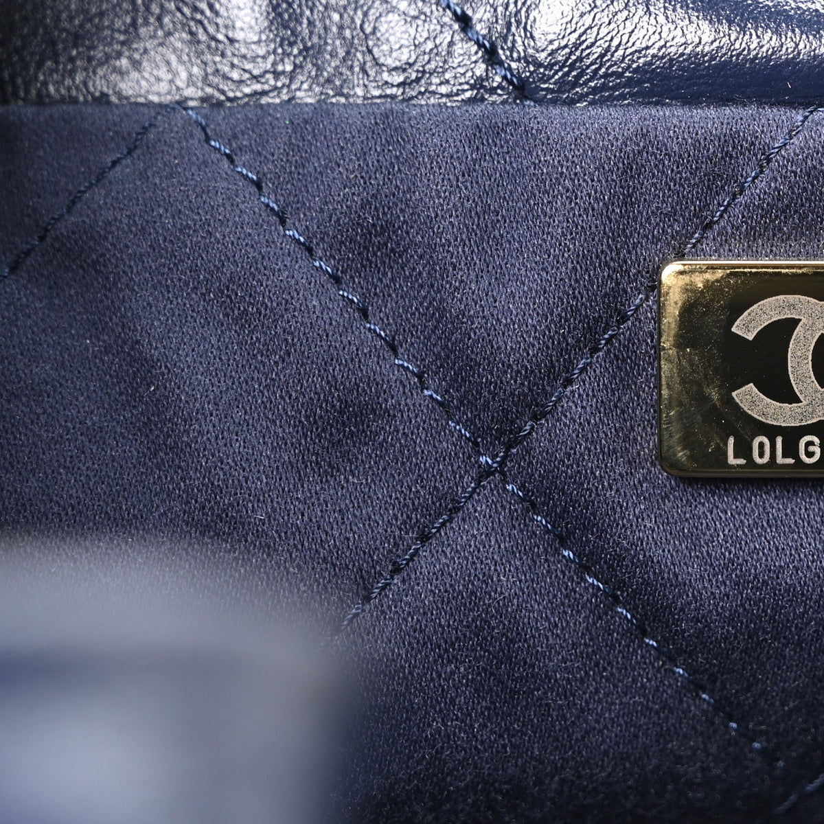 Shiny Calfskin Quilted Small Chanel 22 Navy