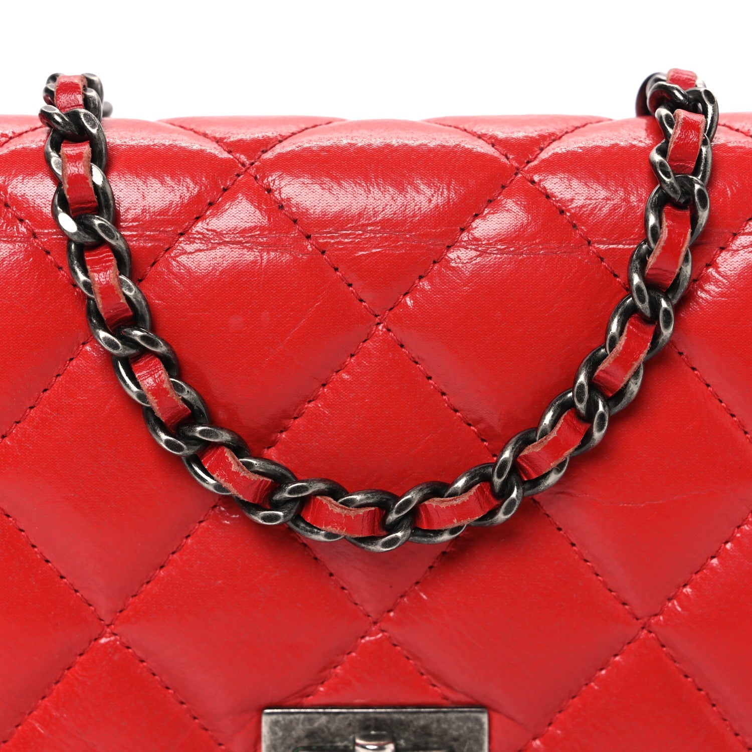 Glazed Calfskin Quilted Reissue Wallet On Chain WOC Red