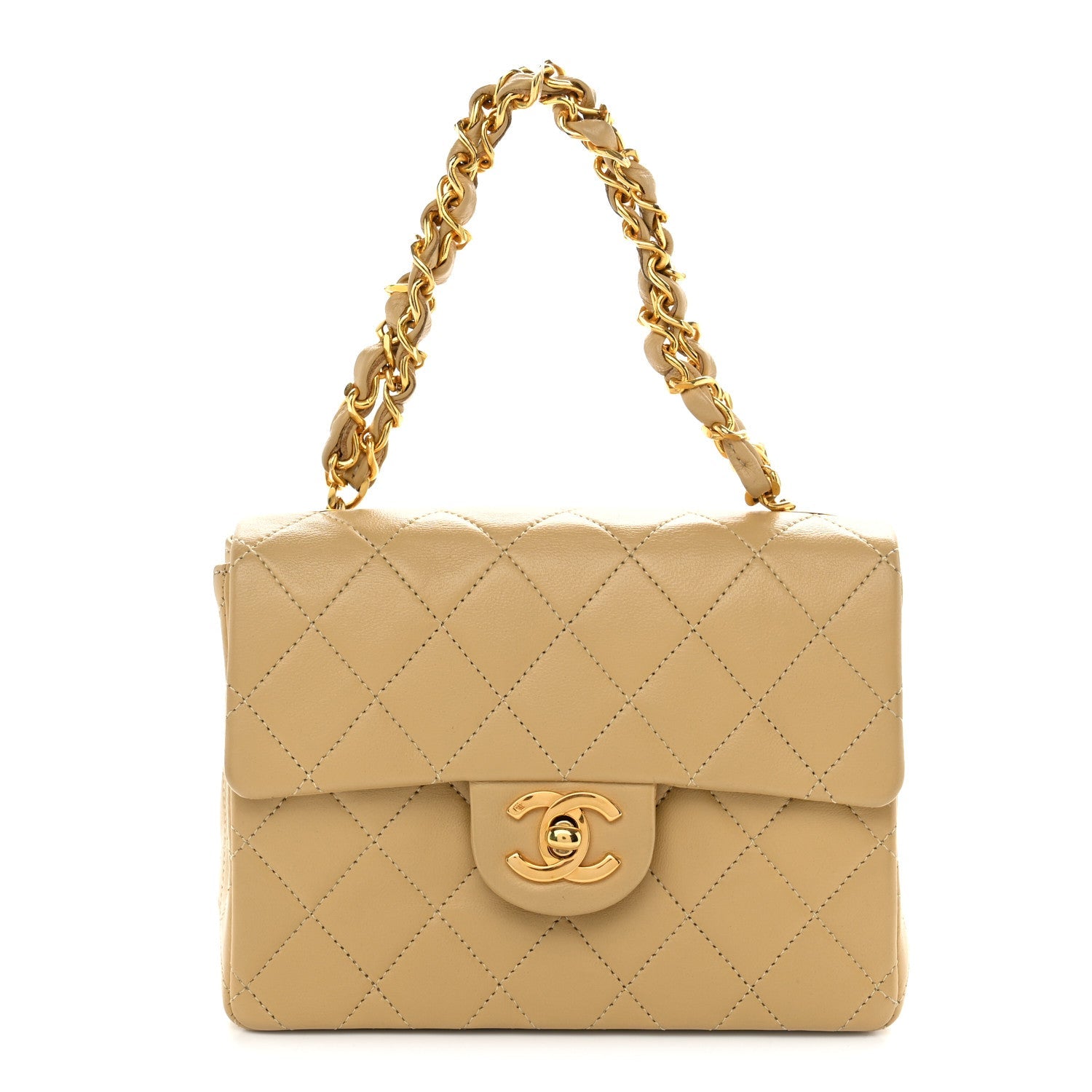 Lambskin Quilted Mini Square Flap Beige