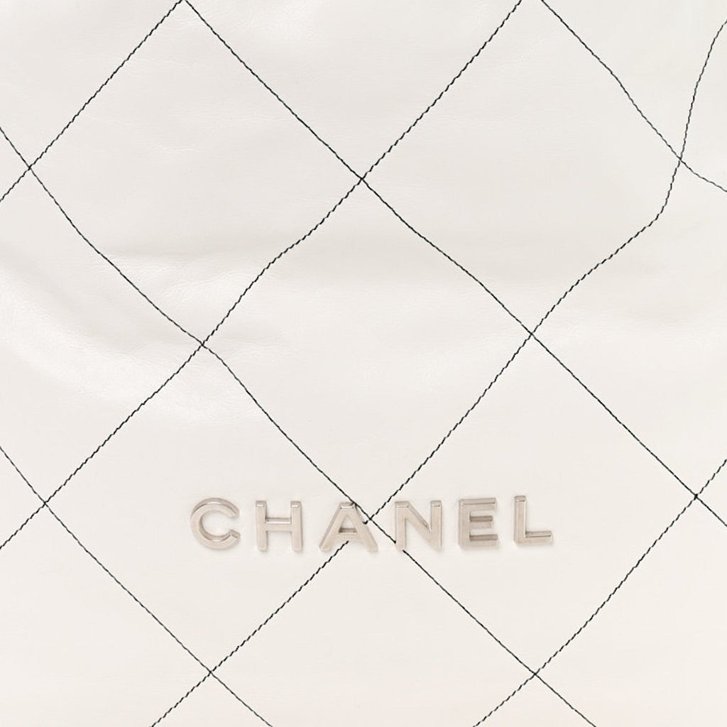 Shiny Calfskin Quilted Chanel 22 White Black