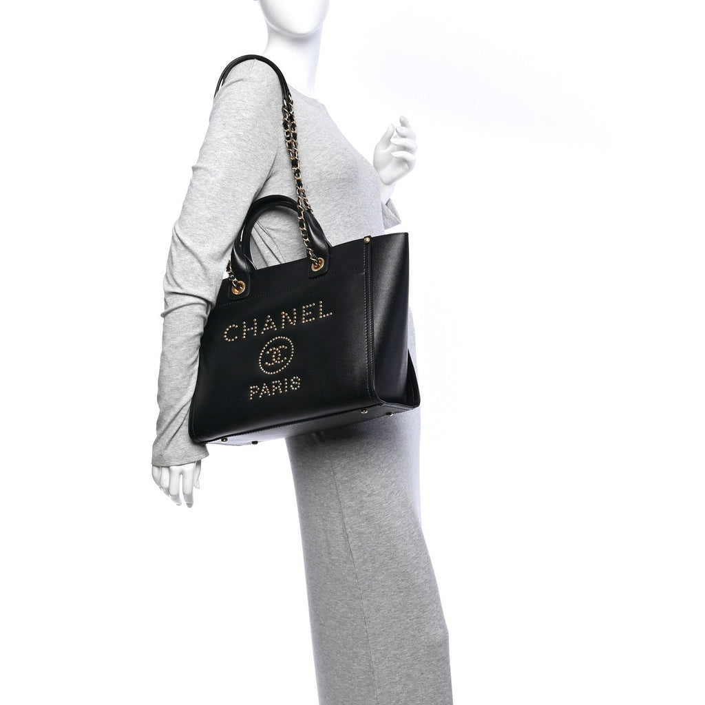 Caviar Small Studded Deauville Tote Black